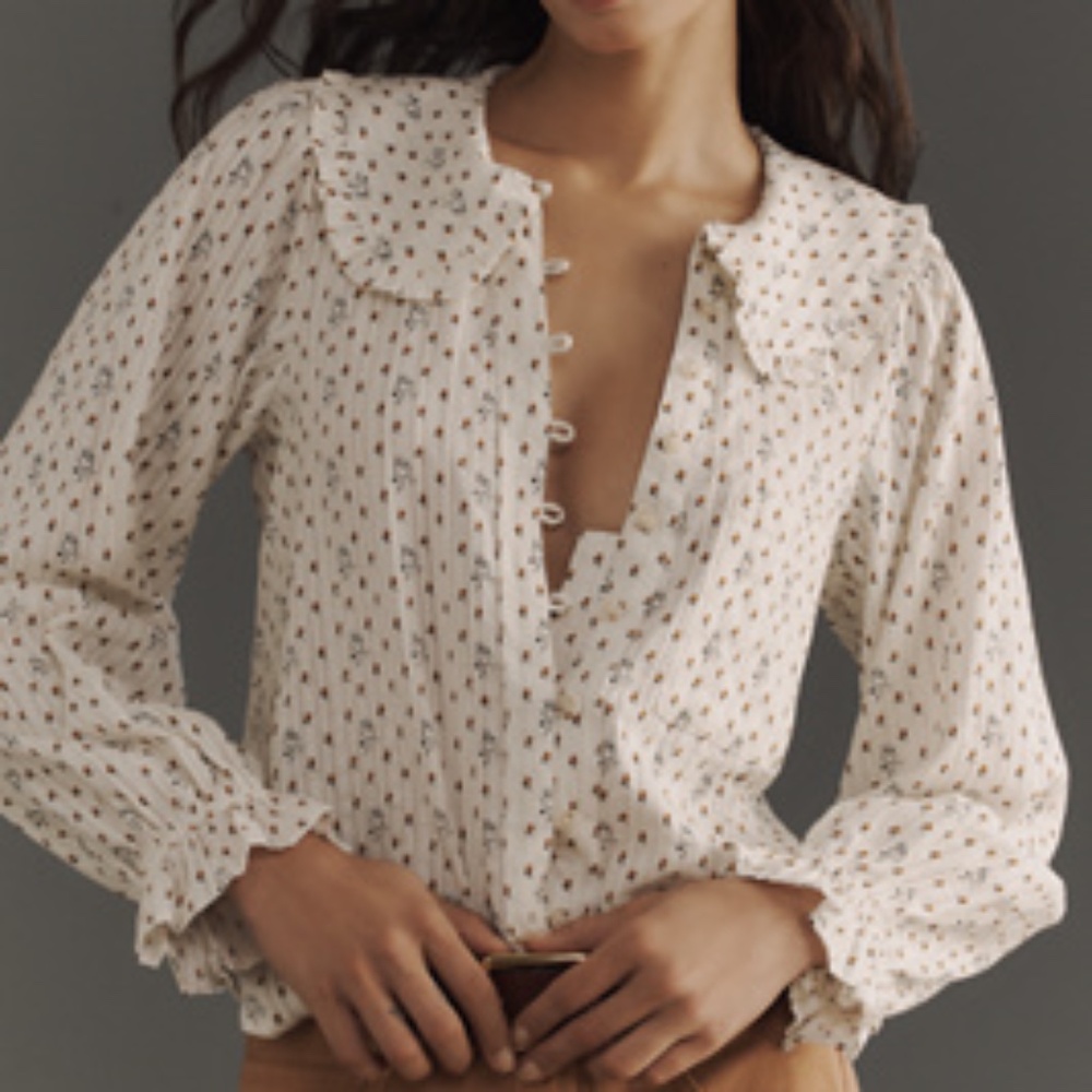 Anthropologie Keira Collared Button Front LS Blouse by Pilcro, Size SM
